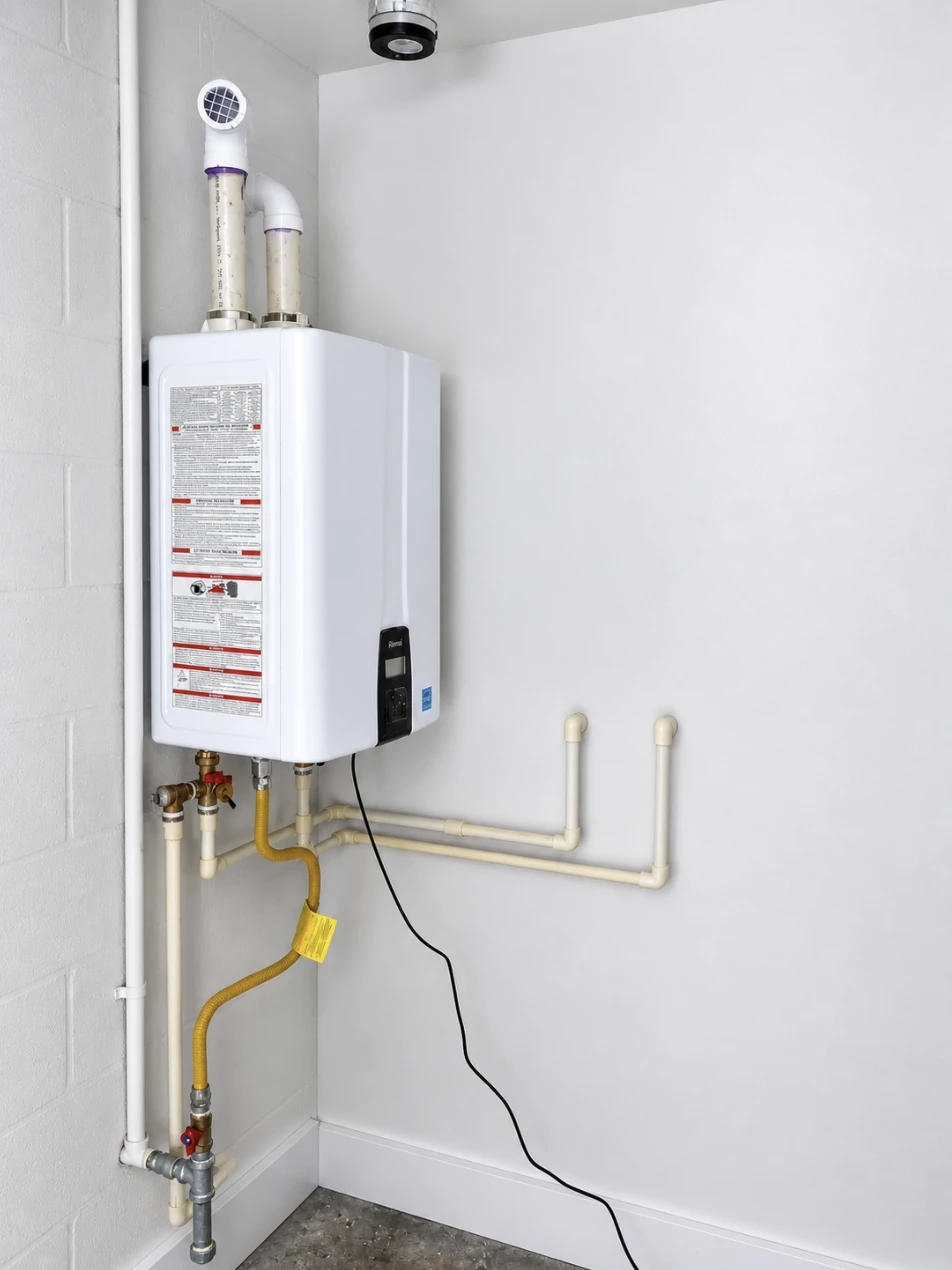 Modern tankless water heater installed by Ascalon Plumbing in a Tampa home